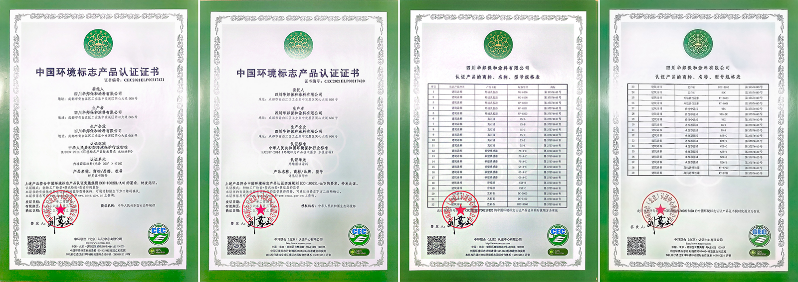 华邦保和环境标志产品认证证书
